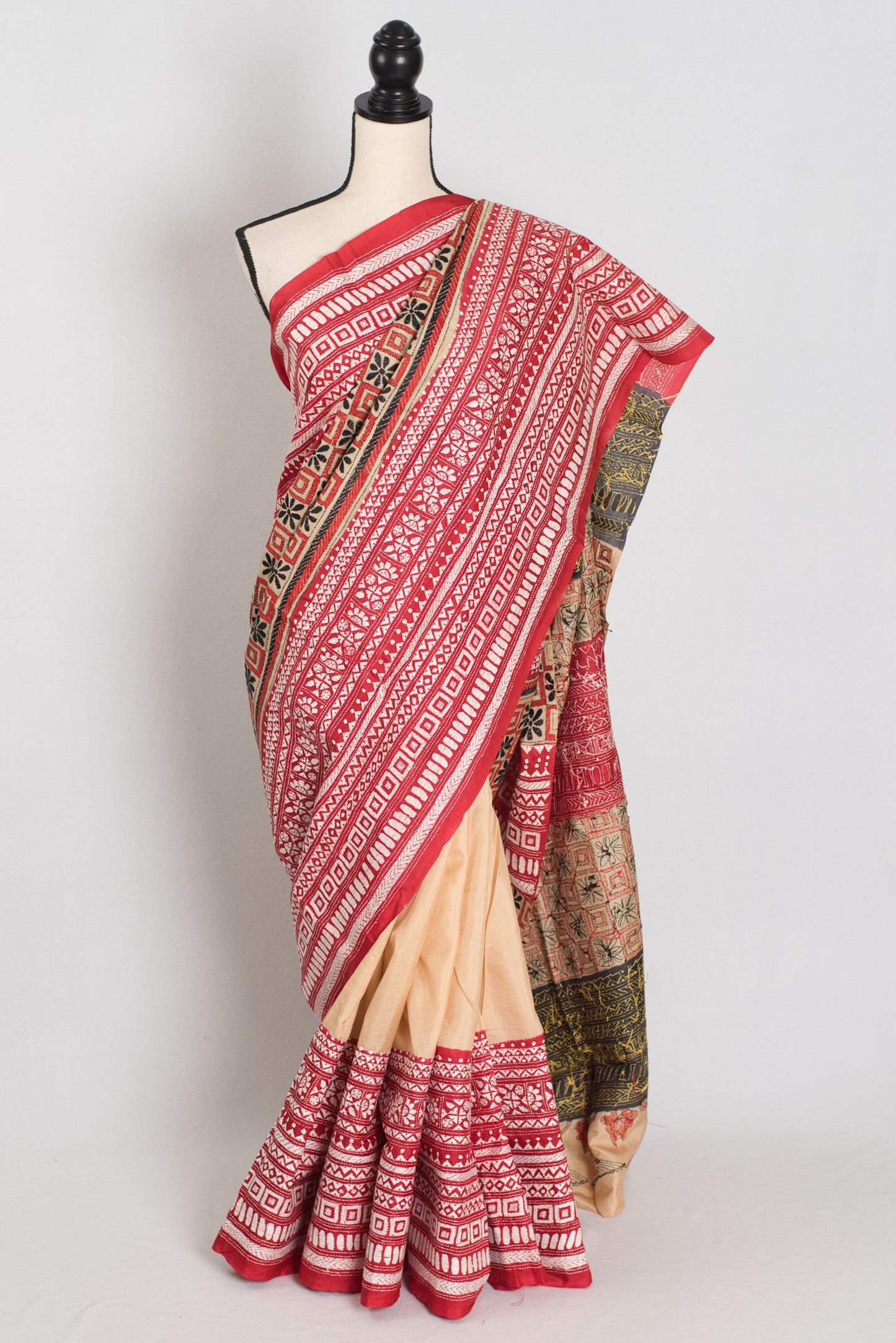 Mrinalini : Silk Mark Certified Hand Embroidery Pure Silk Saree in Beige image 0