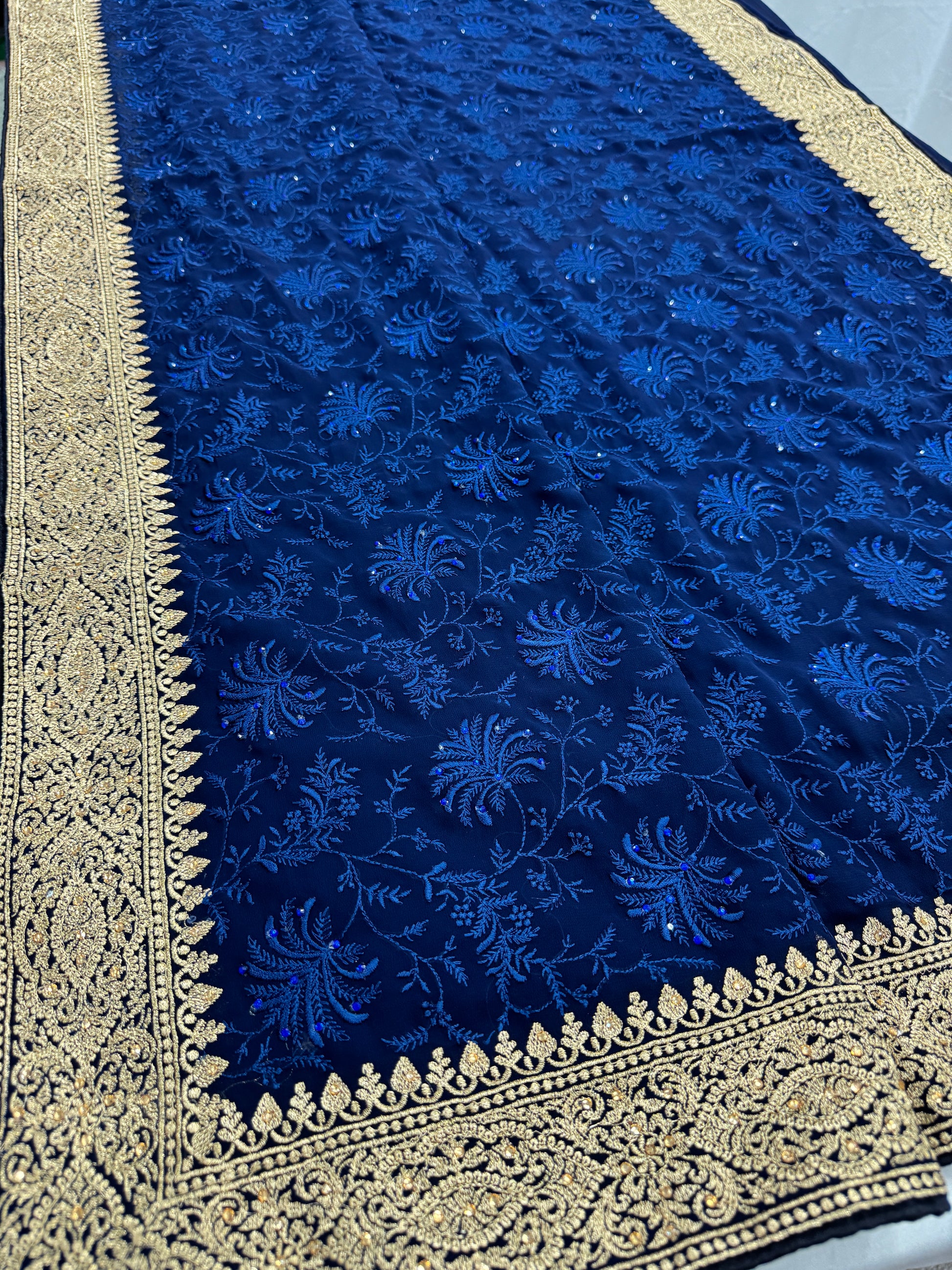 Afrin | Midnight Blue Georgette Partywear Saree | Trending Bollywood Style image 5