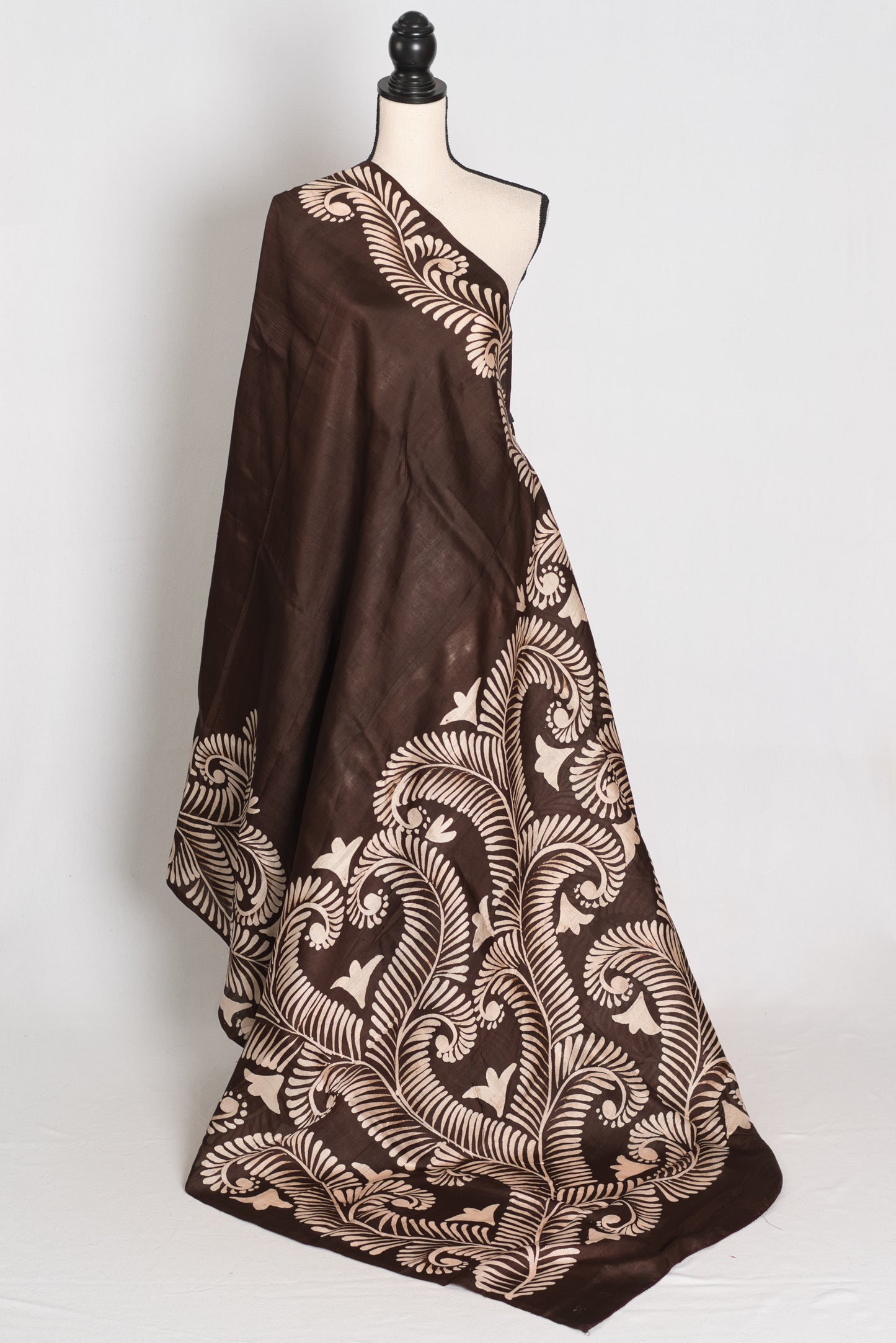 Gayetri : Coffee Brown Hand Batik Pure Murshidabad Silk Saree | Silk Mark image 1