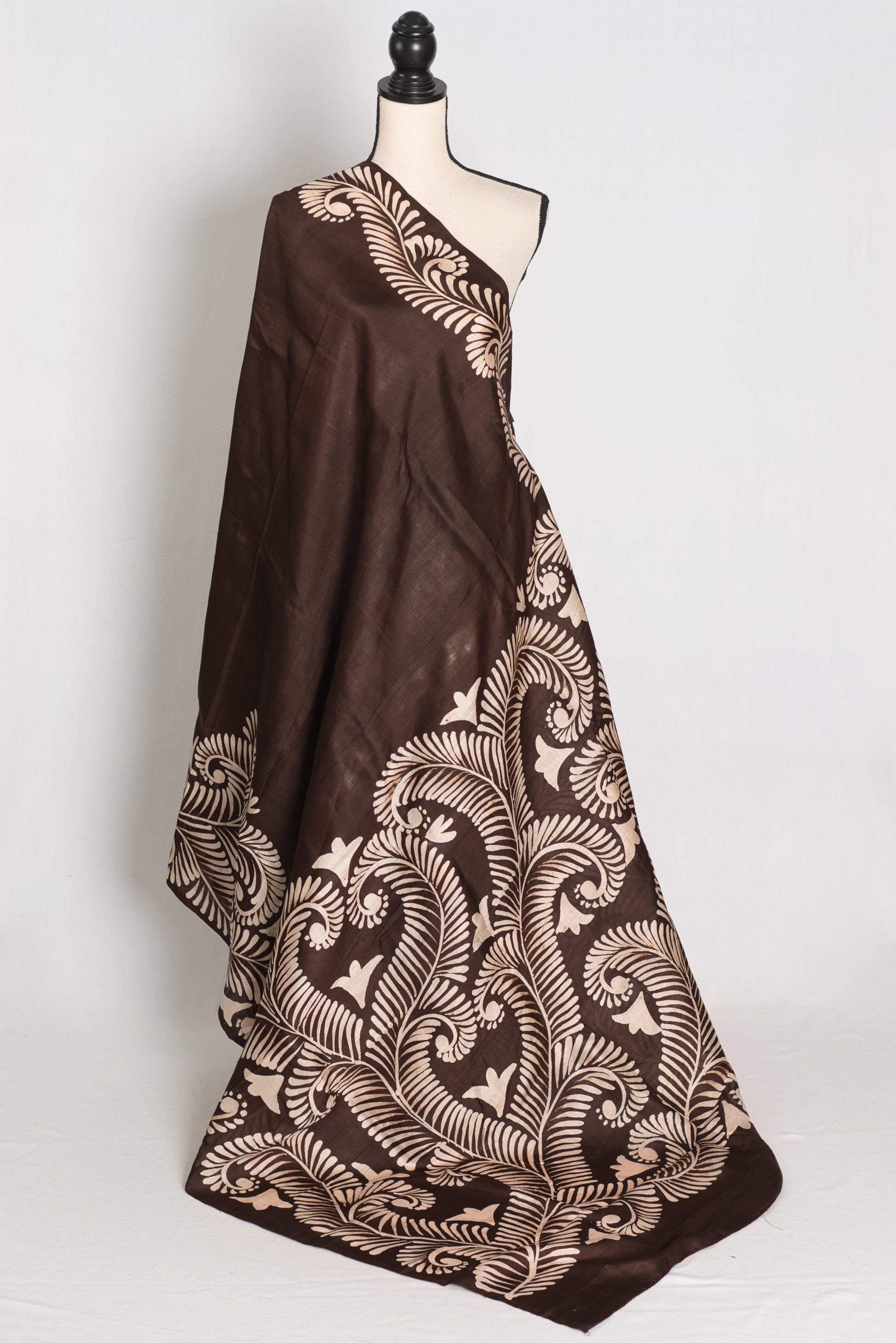 Gayetri : Coffee Brown Hand Batik Pure Murshidabad Silk Saree | Silk Mark image 1
