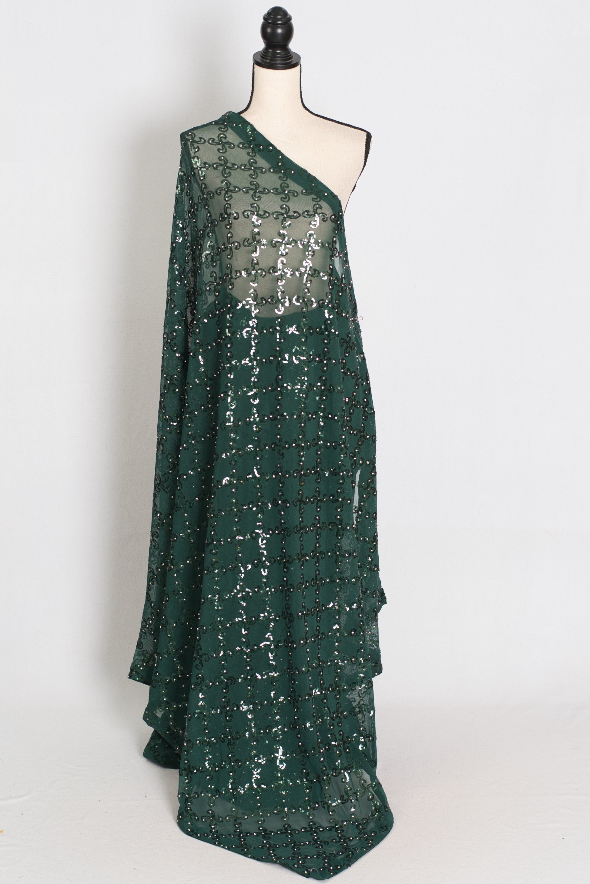 Heena | Dark Green Soft Net Sequin Saree | Bollywood Partywear image 1