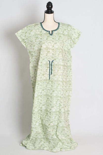 Printed Pure Green Cotton Kaftan Nightwear in Regular Size image 1