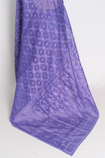 Peu : Iris Purple Soft Blended Cotton Jamdani Saree image 4