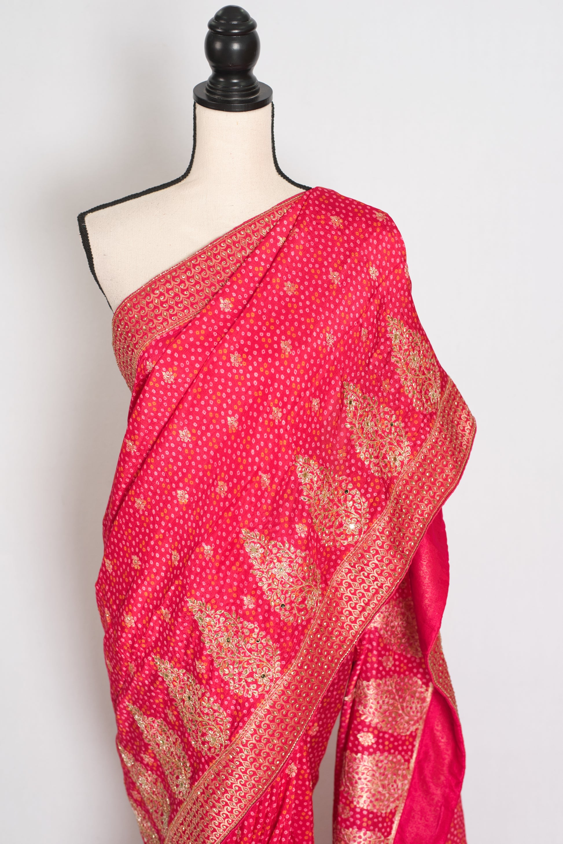 Mili | Hot Pink Dola Silk Embroidery Saree | Sequins & Zari Accents image 5
