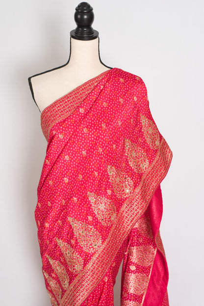 Mili | Hot Pink Dola Silk Embroidery Saree | Sequins & Zari Accents image 5