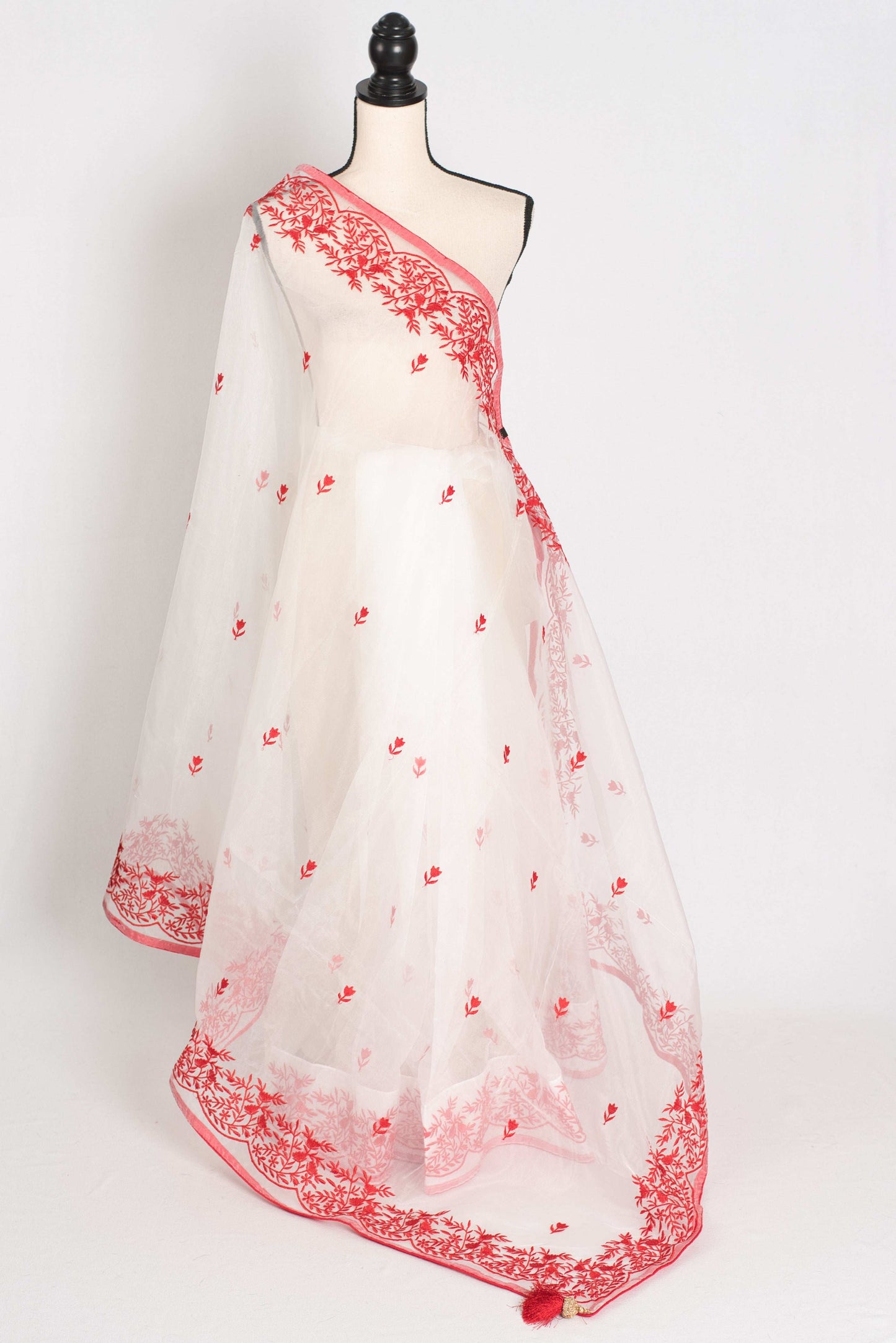 Noori : White and Red Semi Organza Embroidery Designer Saree image 1