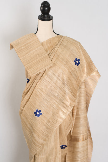 Sohini: Beige Gicha Tussar Saree | Floral Embroidery | Contemporary Handloom image 2