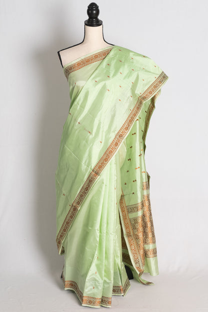 Protha: Sea Green Banarasi Silk Saree with Blouse Piece image 0