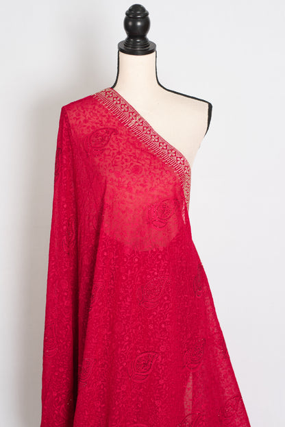 Reeva | Rosy Pink Georgette Kashmiri Embroidery Saree| Cocktail Partywear image 4