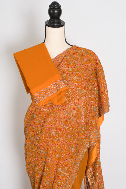 Hira | Turmeric Yellow Georgette Kashmiri Embroidery Saree | Perfect Haldi Wear image 3
