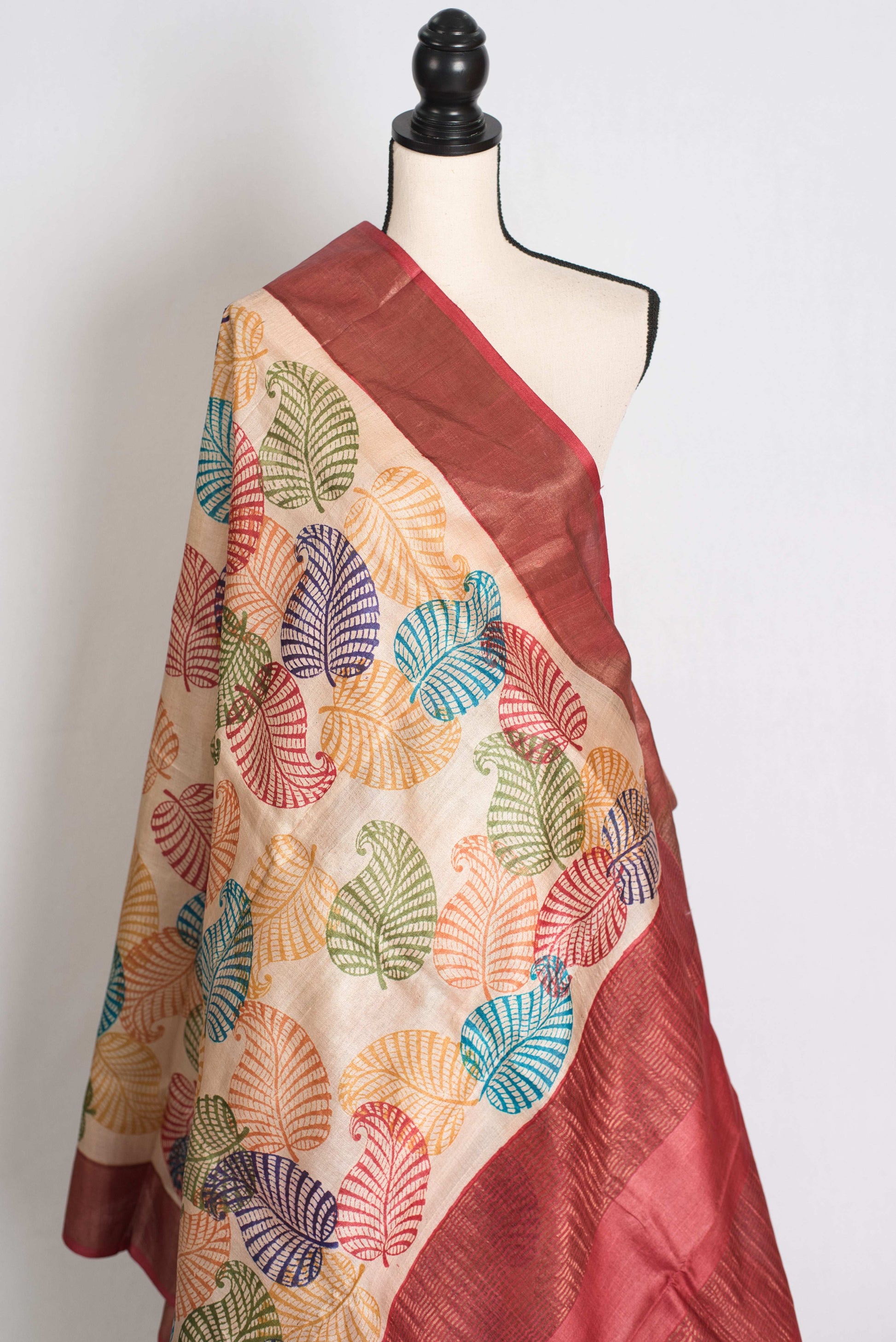 Balaka: Hand Block Printed Tussar Silk Saree with Multi-Color Print image 4