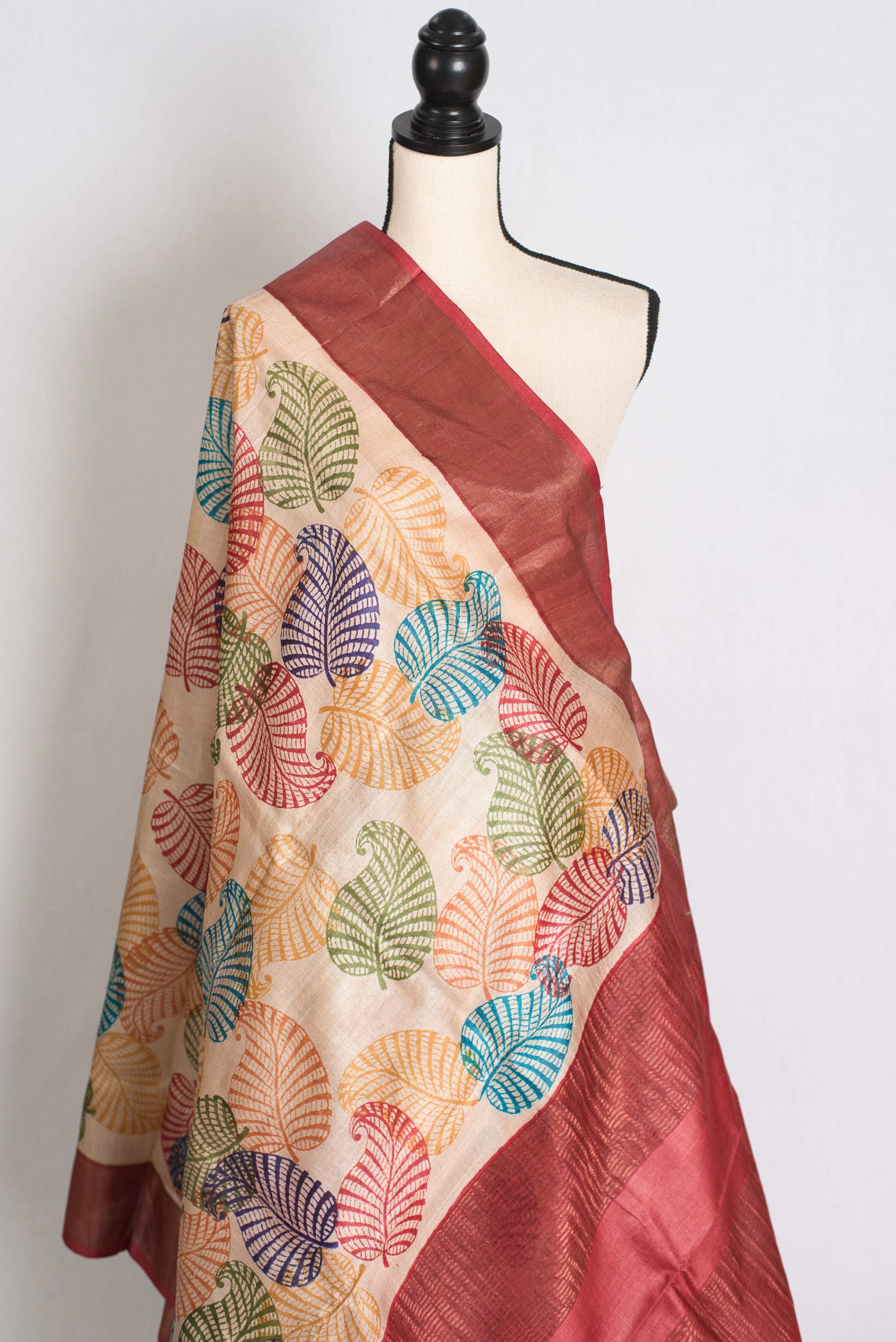 Balaka: Hand Block Printed Tussar Silk Saree with Multi-Color Print image 4