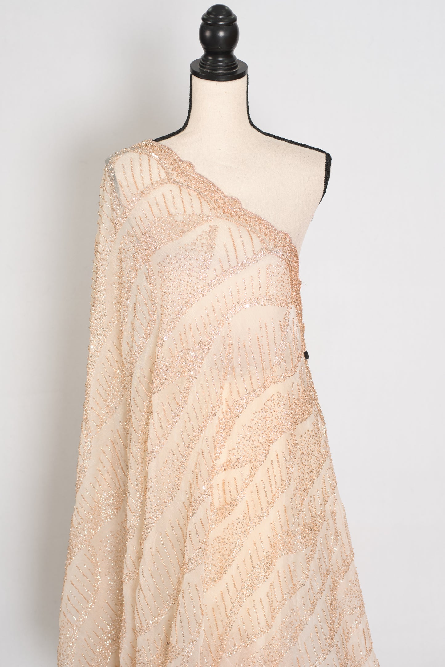 Sia | Cream and Gold Soft Organza Saree | Summer Wedding & Cocktail Partywear image 5