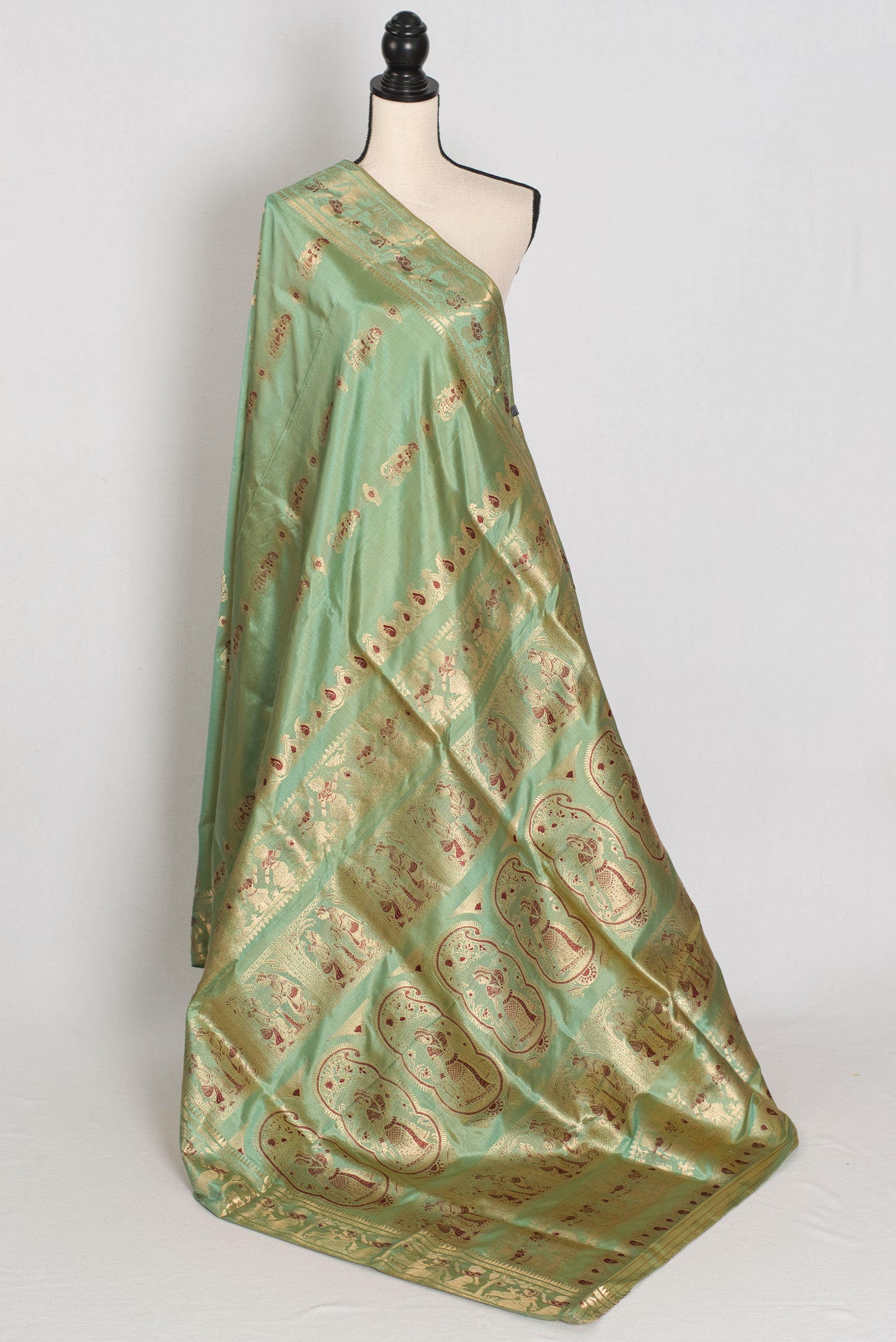Vibha | Pastel Sea Green Handwoven Minakari Swarnachari Saree | 40 Size Blouse image 3