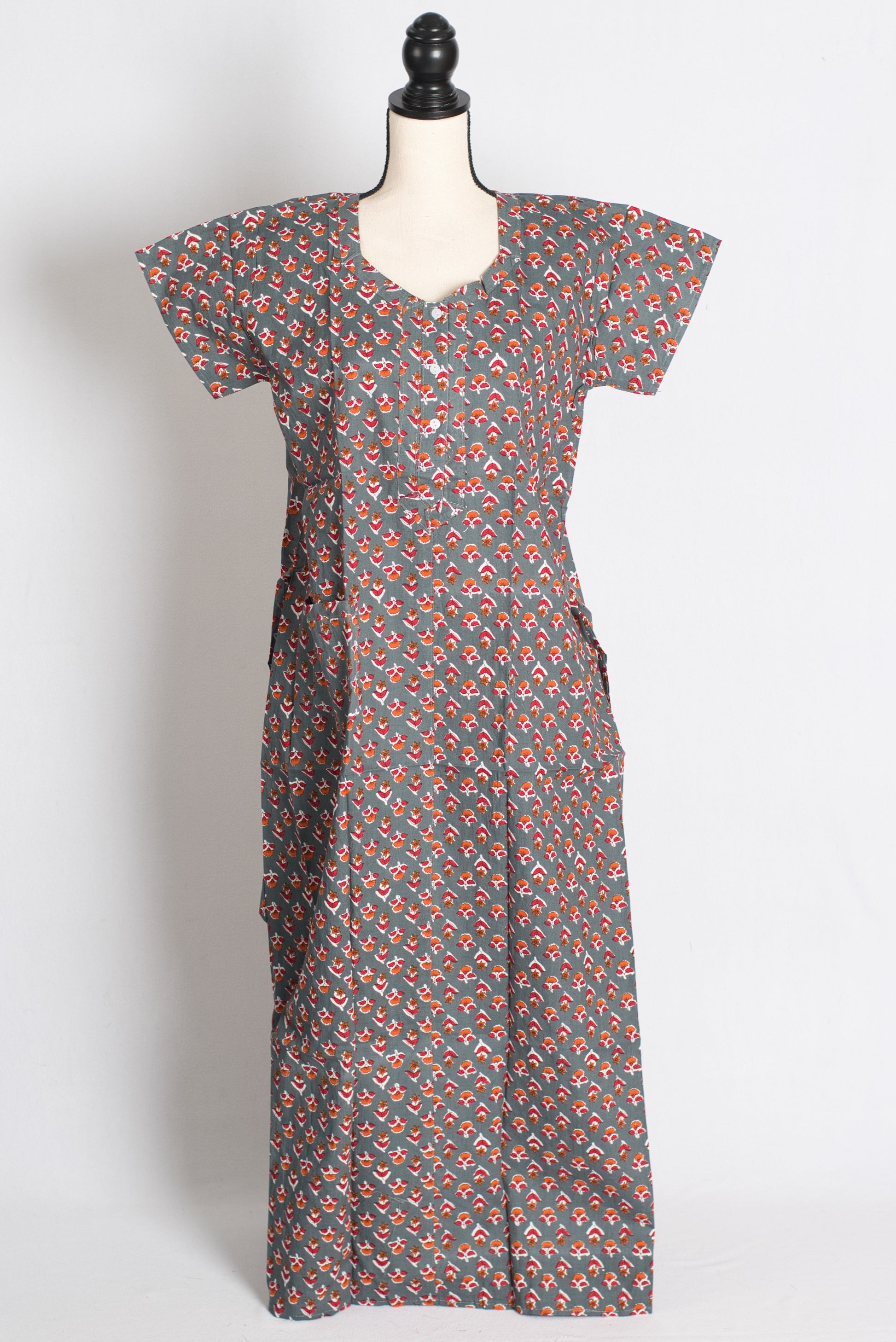 Printed Grey and Red Pure Cotton Nightwear in Regular Size image 1