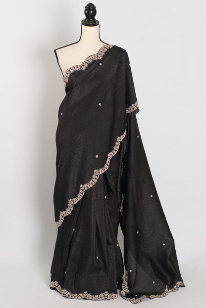 Sunayna | Black Crush Tissue Designer Partywear Saree - Bollywood Fashion image 0