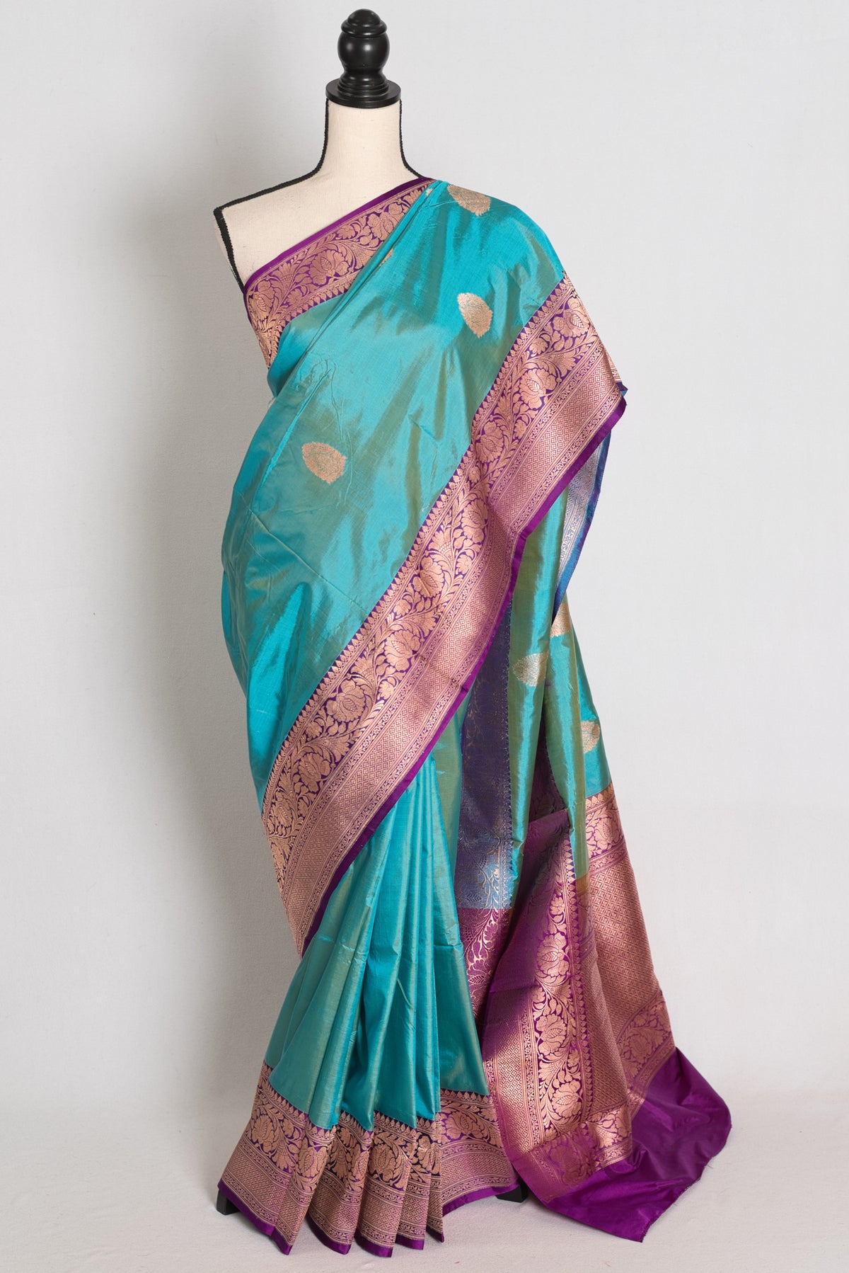Yasmin : Cyan Blue & Deep Purple Pure Katan Banarasi Silk Saree image 0