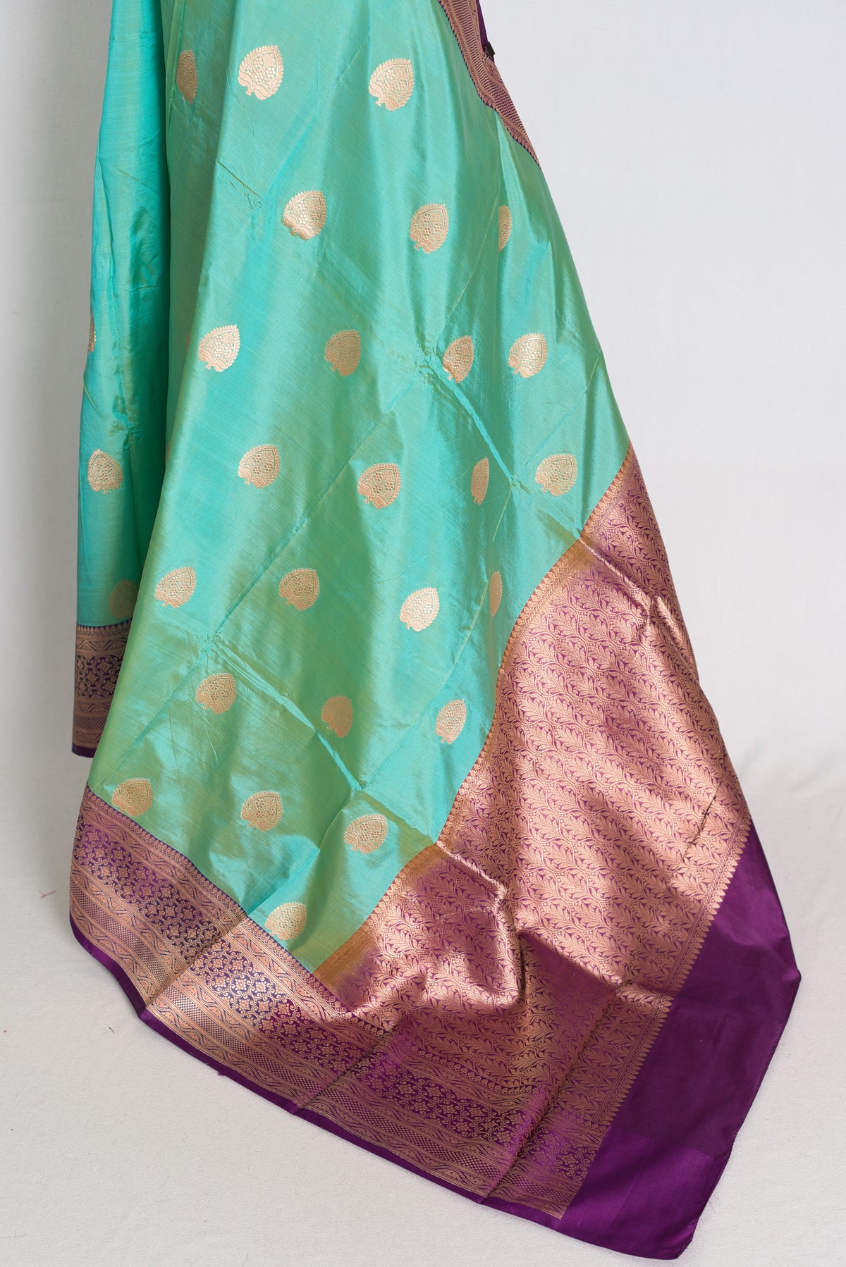 Sea Green and Royal Purple Banarasi saree — detail view
