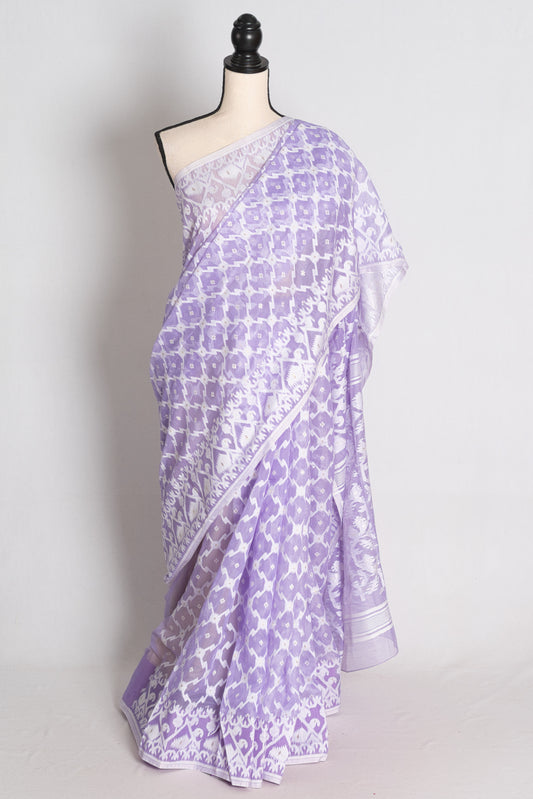 Light Purple and White Jamdani saree — view