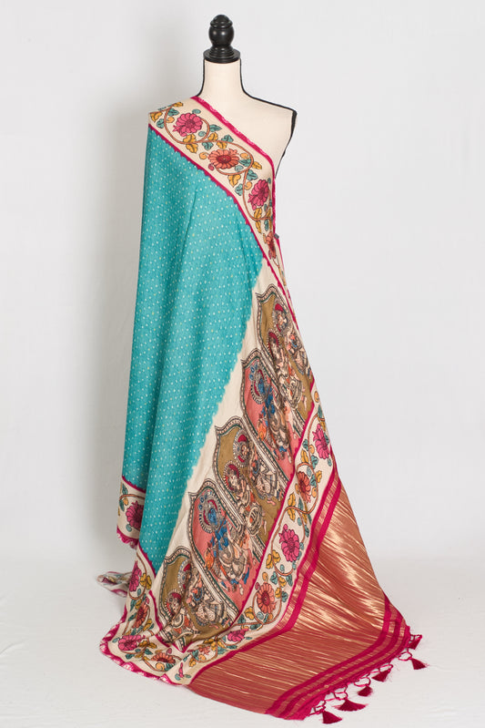 Srija | Turquoise Blue Soft Modal Silk Saree | Contemporary Designer Drape image 2