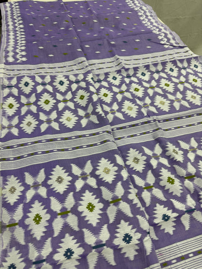 Madhabi : Mauve and White Blended Soft Cotton Jamdani Saree image 2