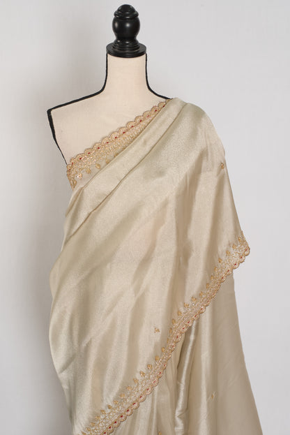 Rebecca : Tissue Designer Saree in Silver with Cut Dana Embroidery | Partywear image 7