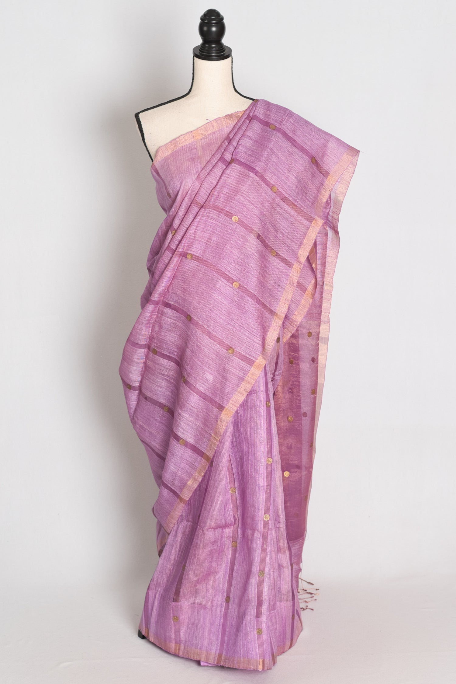 Sangya Lavender Pure Matka Tissue Bengali Handwoven Saree with Woven Gini Sequin image 0