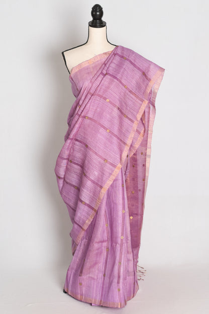 Sangya Lavender Pure Matka Tissue Bengali Handwoven Saree with Woven Gini Sequin image 0