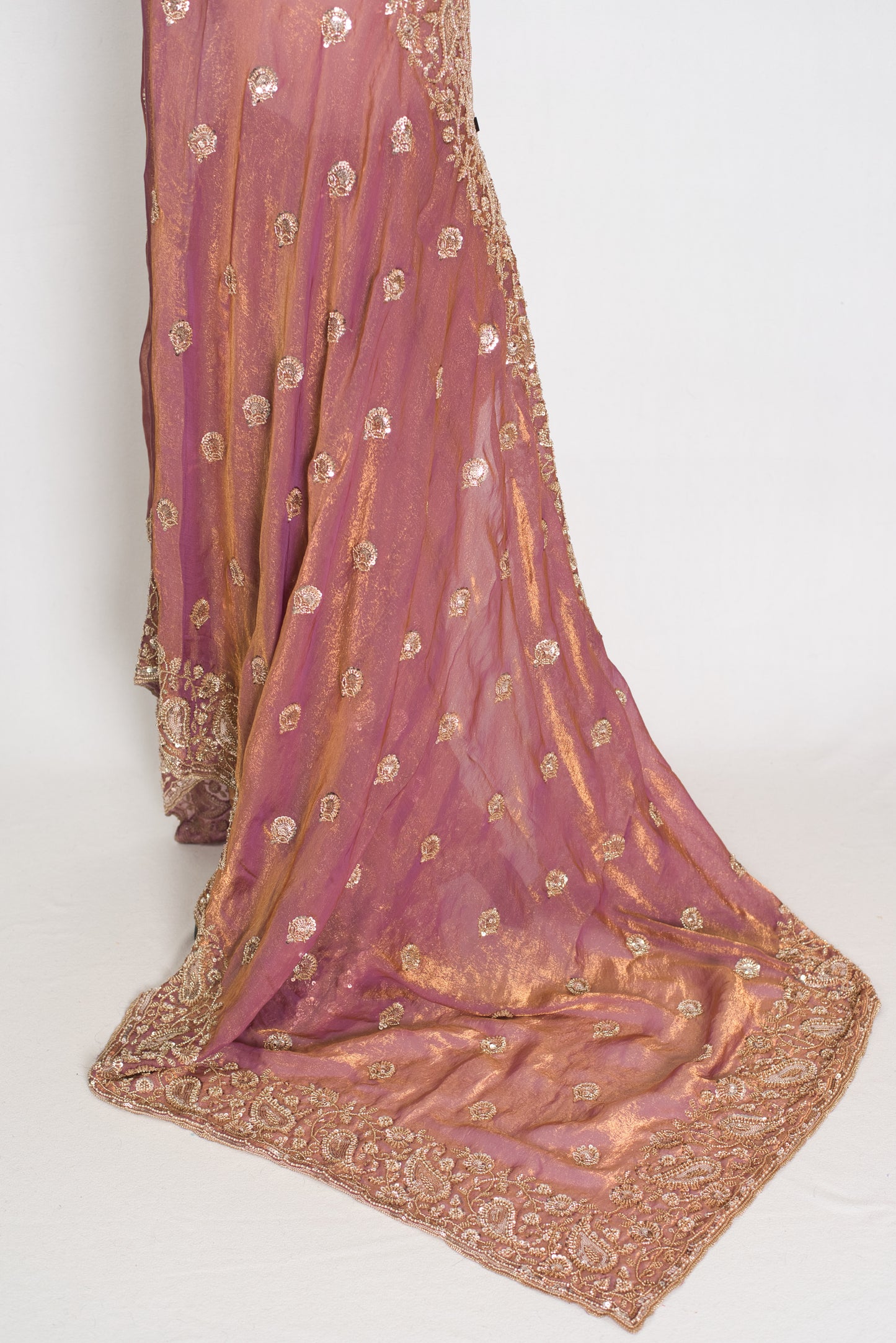 Farheen | Soft Peach Purple Organza Saree | Luxury Cocktail & Wedding Reception image 4