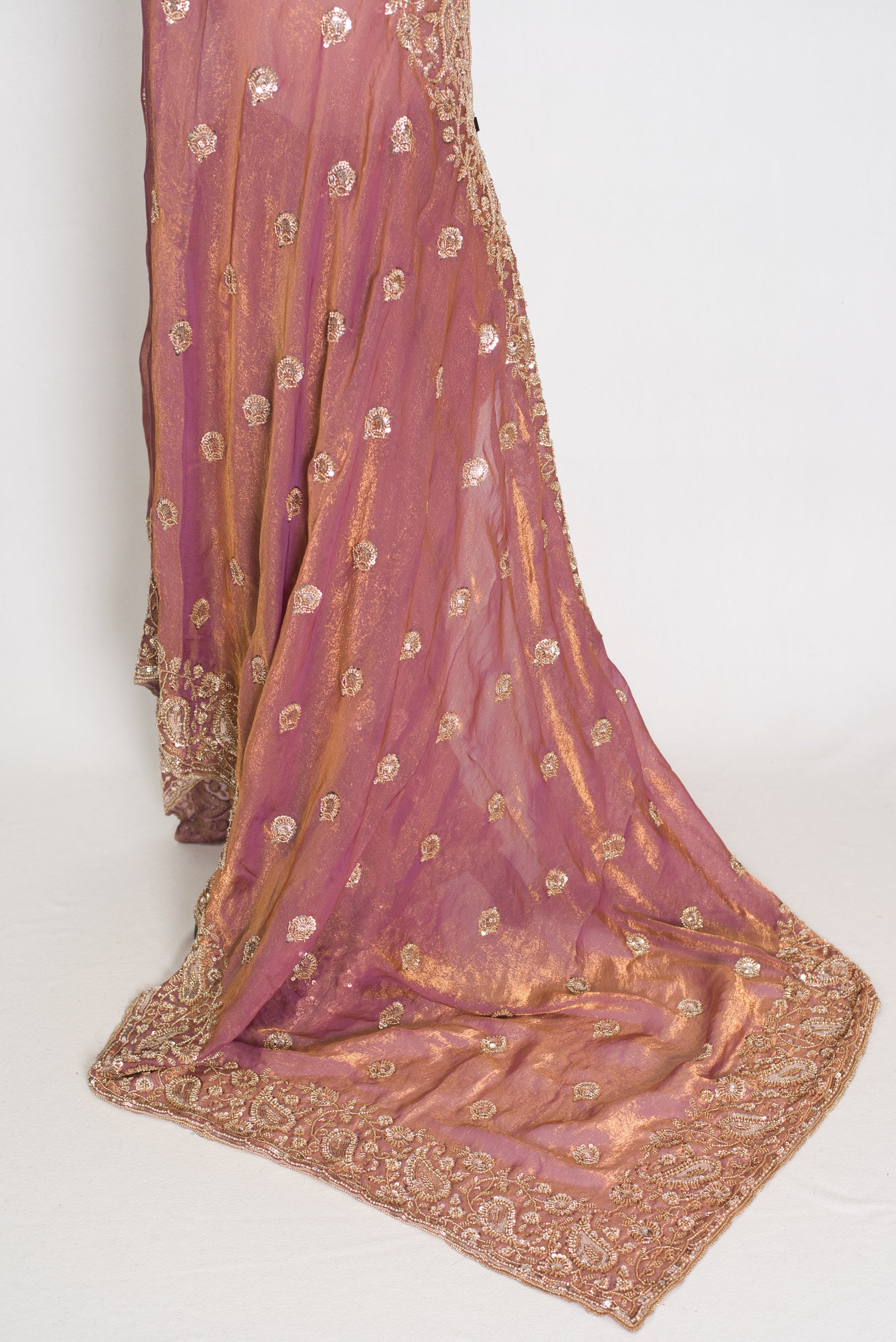 Farheen | Soft Peach Purple Organza Saree | Luxury Cocktail & Wedding Reception image 4