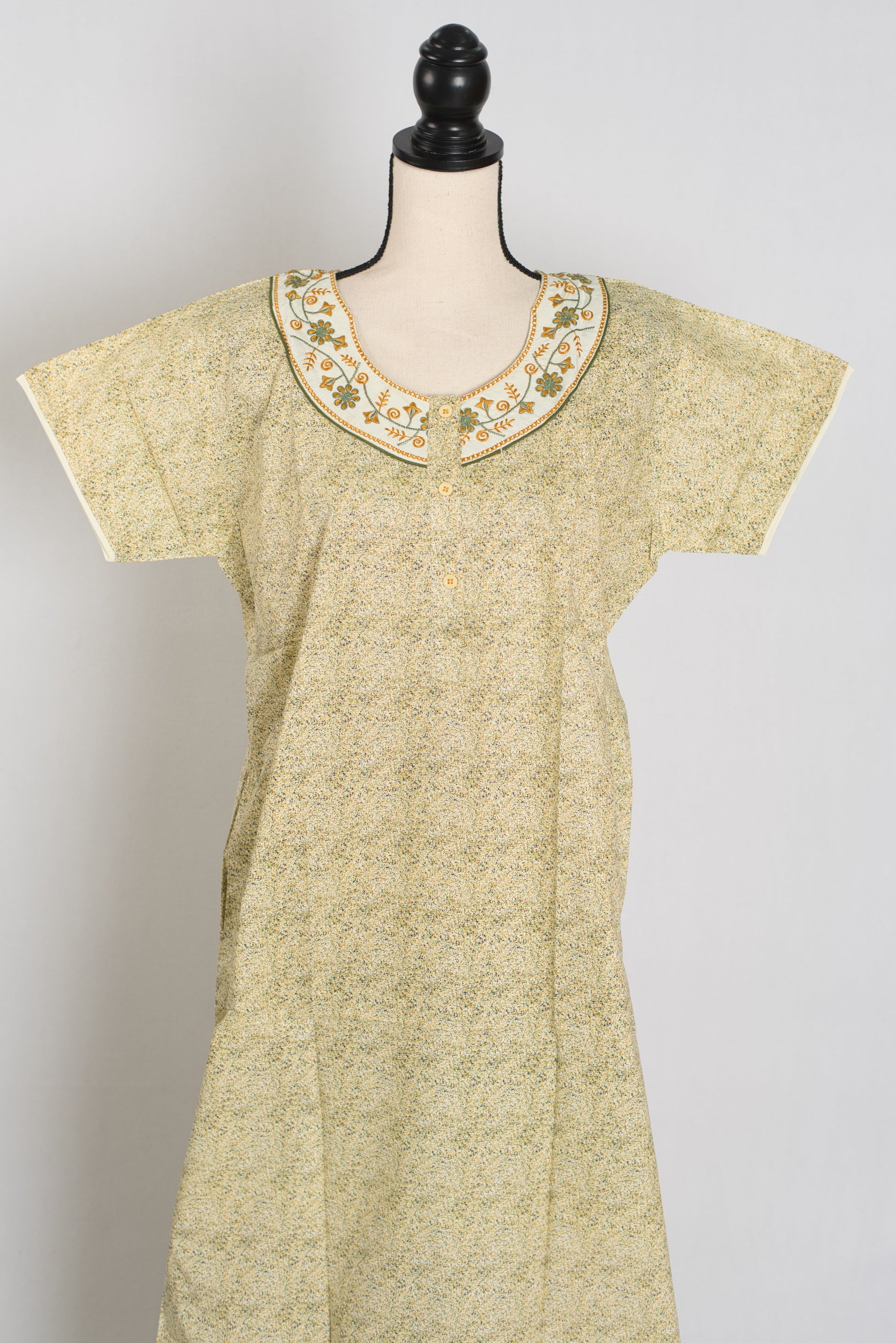 Printed Yellow Cotton Nighty in Regular Size for Women image 0