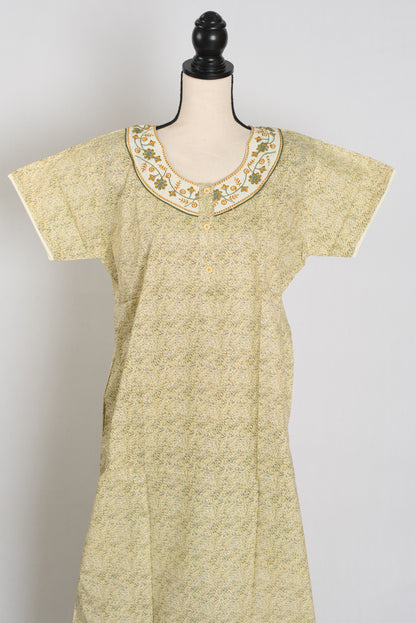 Printed Yellow Cotton Nighty in Regular Size for Women image 0