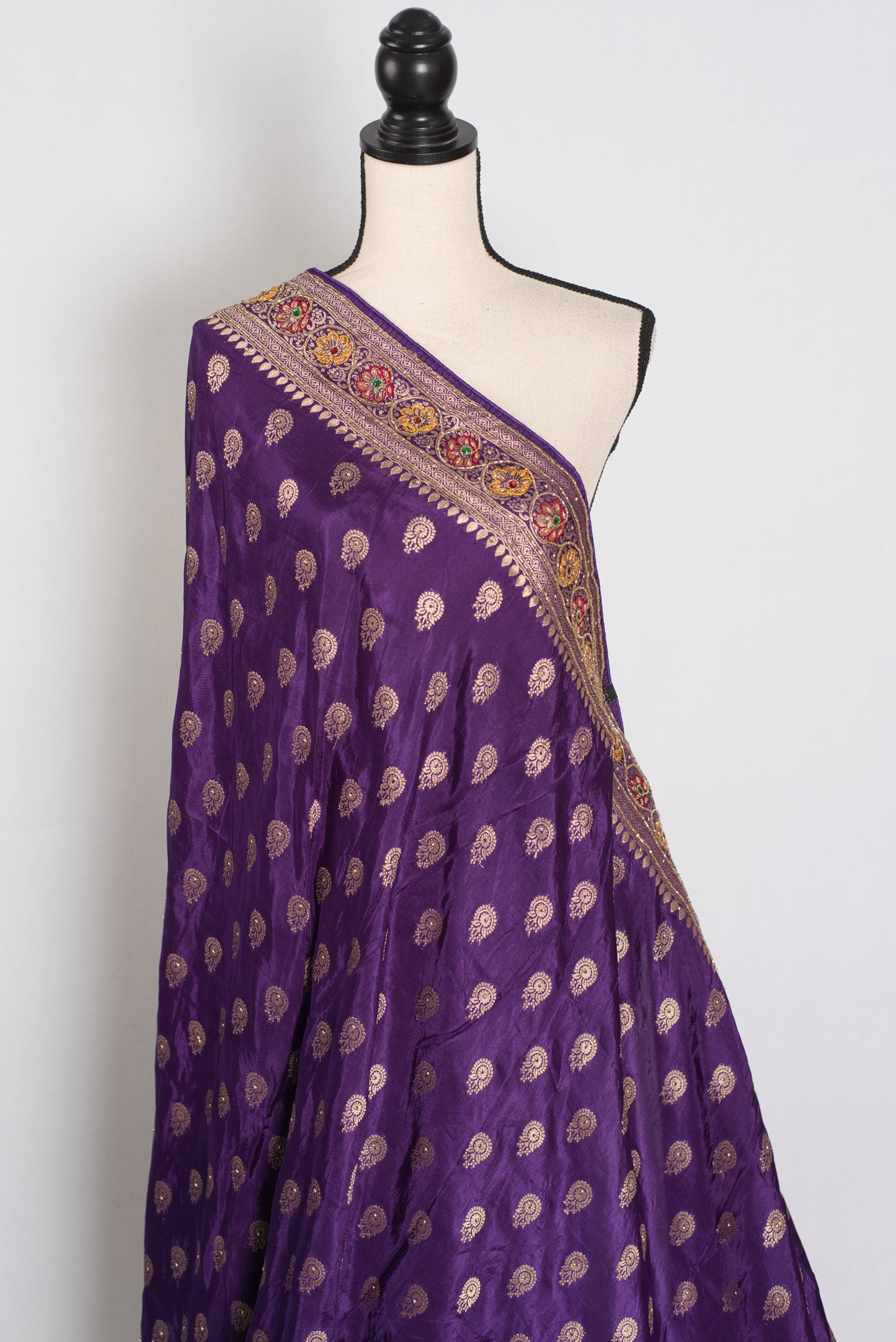 Priya : Purple and Gold Dola Silk Banarasi Saree with 40 Size Blouse image 5