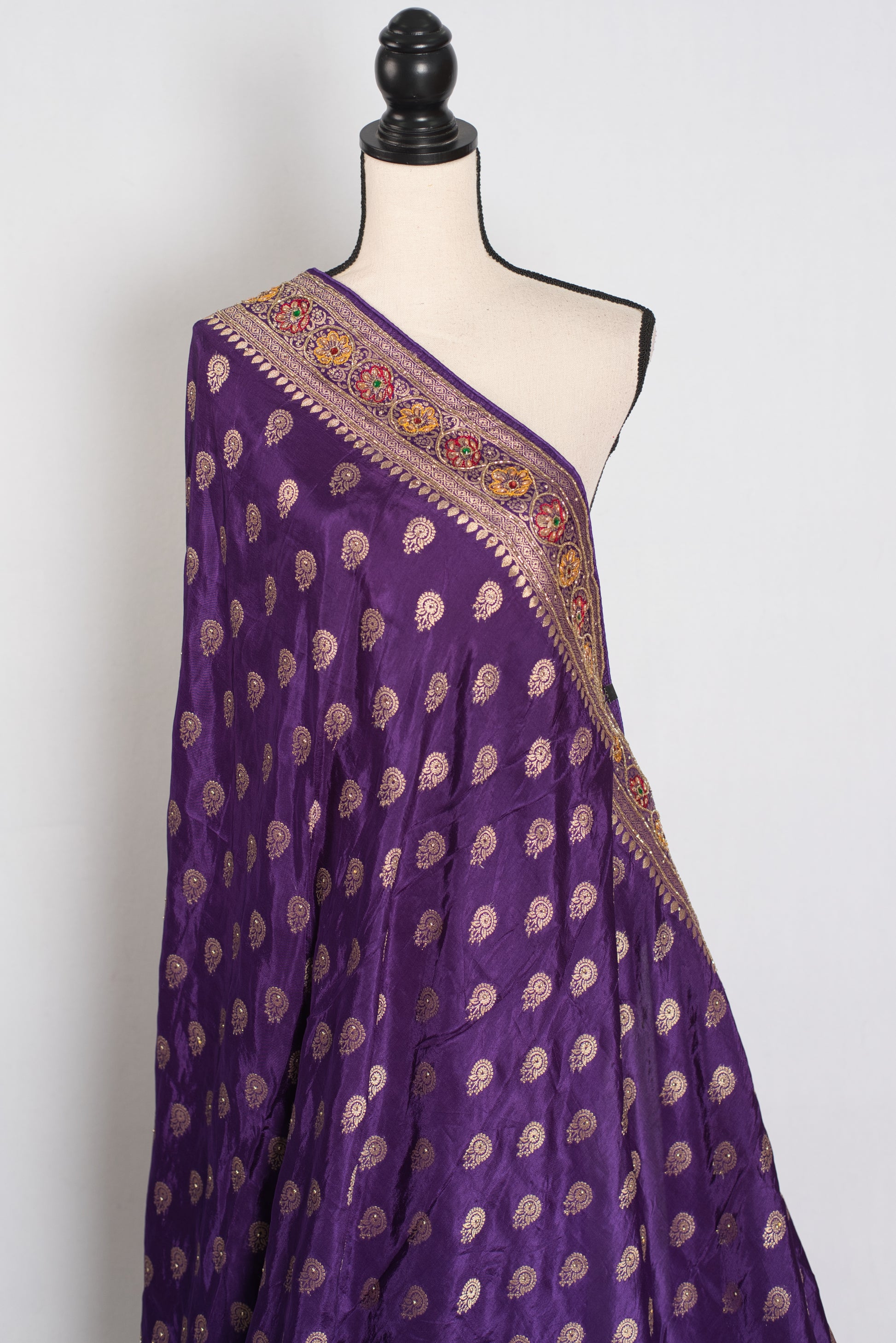 Priya : Purple and Gold Dola Silk Banarasi Saree with 40 Size Blouse image 5