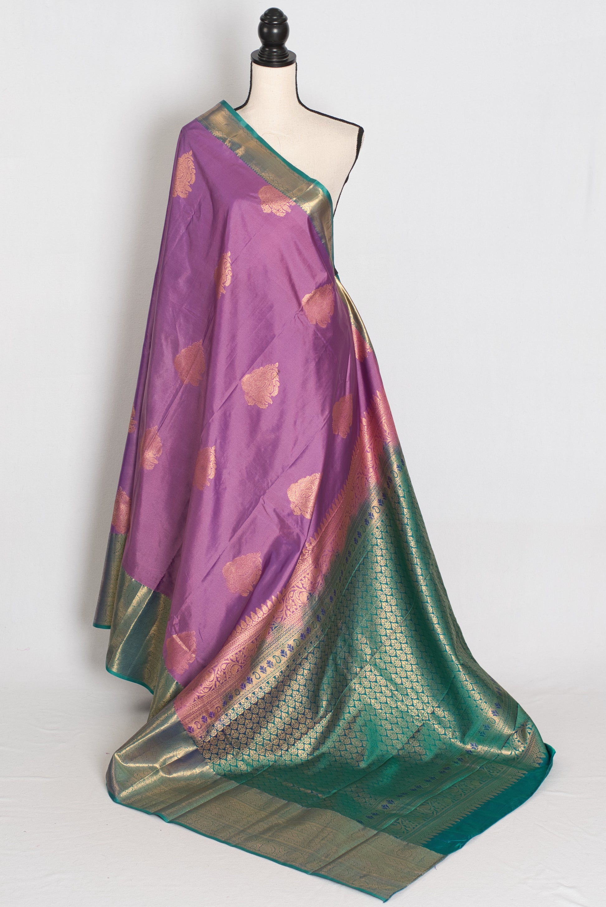 Mita : Mauve & Sea Green Contrast Semi Silk Kanjivaram Saree image 1