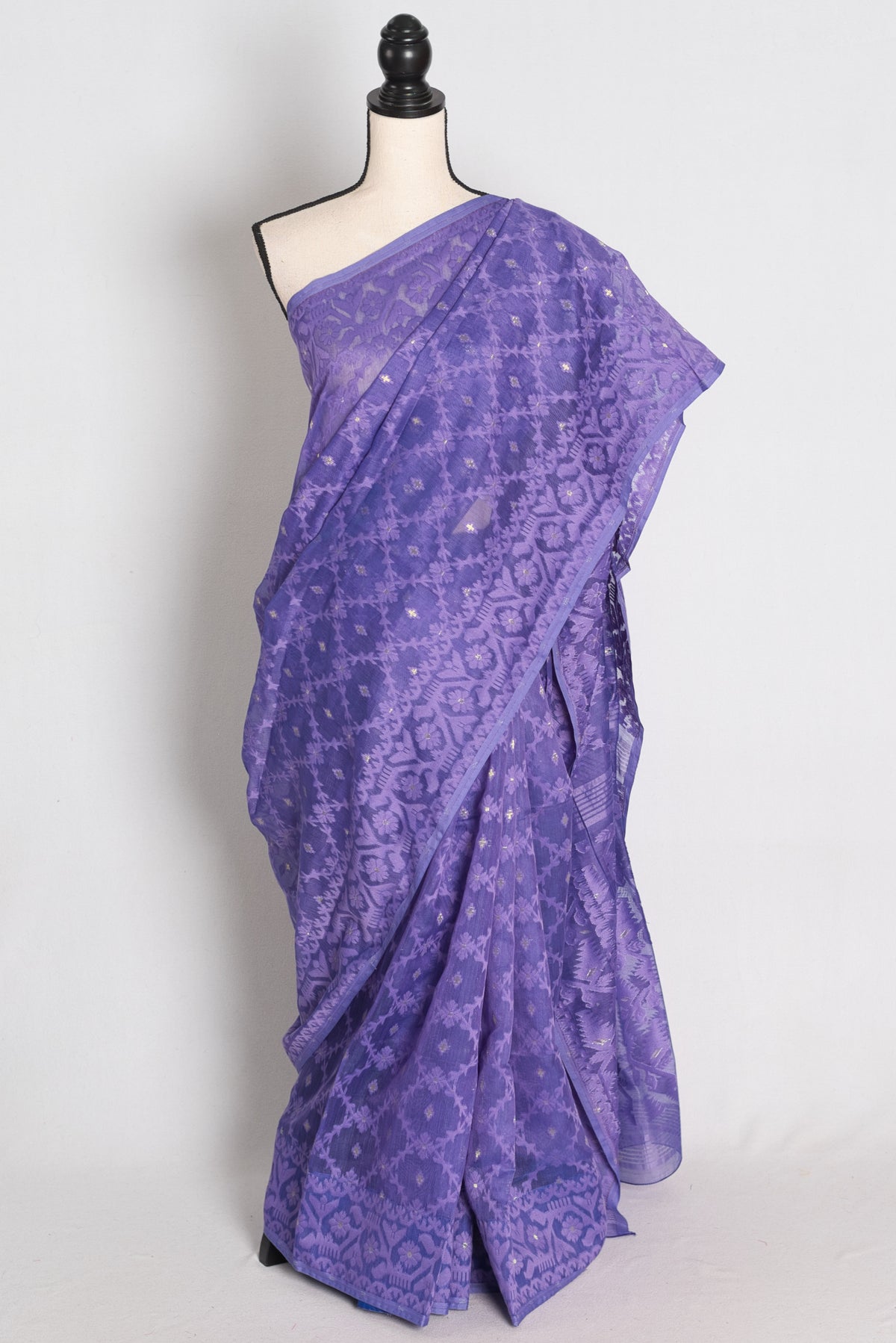 Peu : Iris Purple Soft Blended Cotton Jamdani Saree image 0