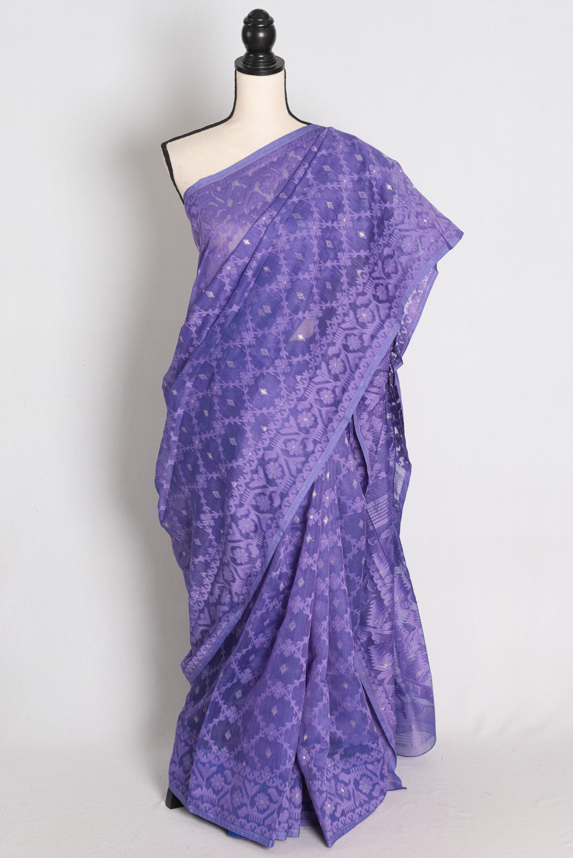 Peu : Iris Purple Soft Blended Cotton Jamdani Saree image 0