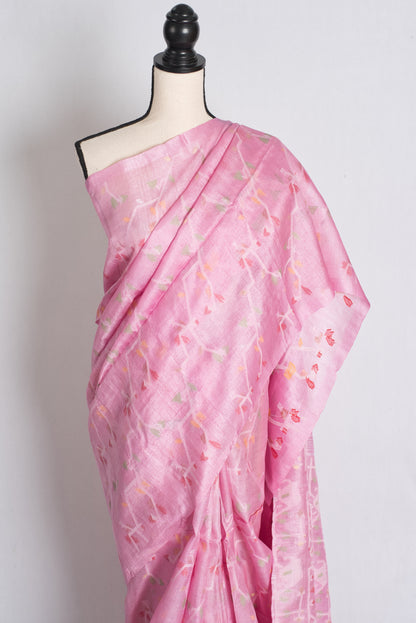Ranjana : Bengal Tussar Silk Jamdani Saree in Pink image 5