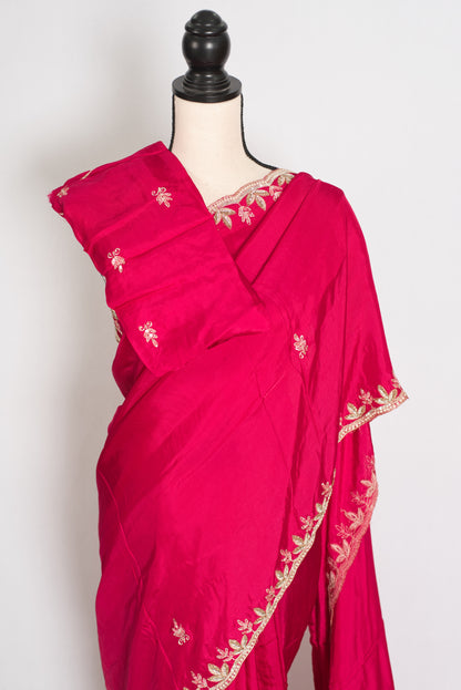 Sunaina: Dark Pink Designer Saree with Zardosi & Stone Work | Partywear image 2