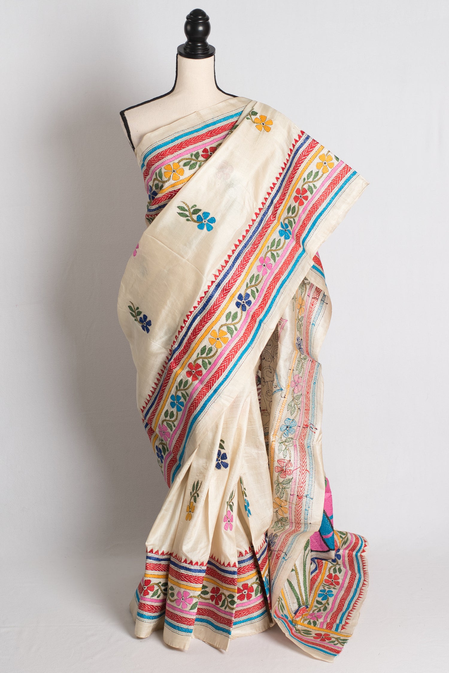 Bidushi - Hand Embroidered Tussar Silk Kantha Saree image 0
