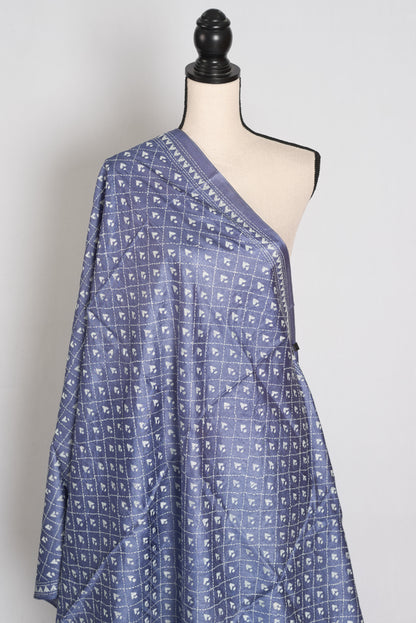 Hand Embroidered Dusty Purple & White Desi Tussar Silk Kantha Dupatta | Aai image 1