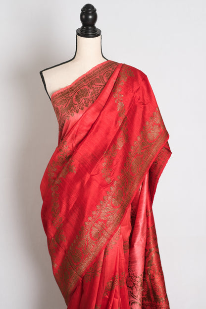 Ritaja : Red & Gold Ombre Raw Silk Handloom Banarasi Saree | Silk Mark Certified image 5