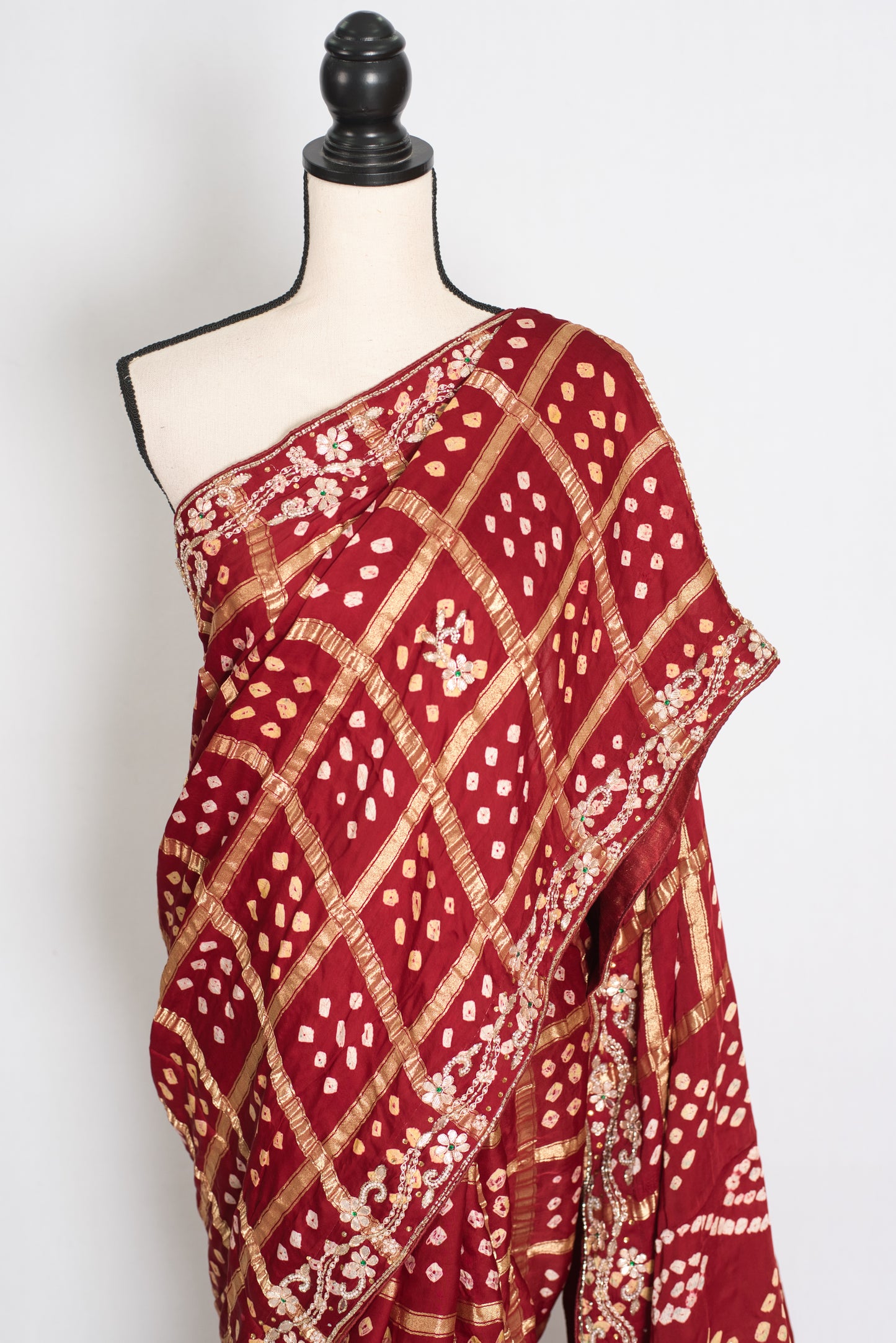 Roshni | Maroon Gharchola Gajji Silk Saree | Zardosi Gota Patti Hand Embroidery image 5