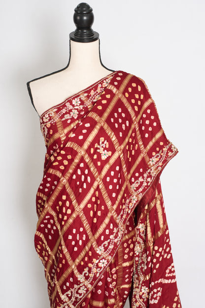 Roshni | Maroon Gharchola Gajji Silk Saree | Zardosi Gota Patti Hand Embroidery image 5