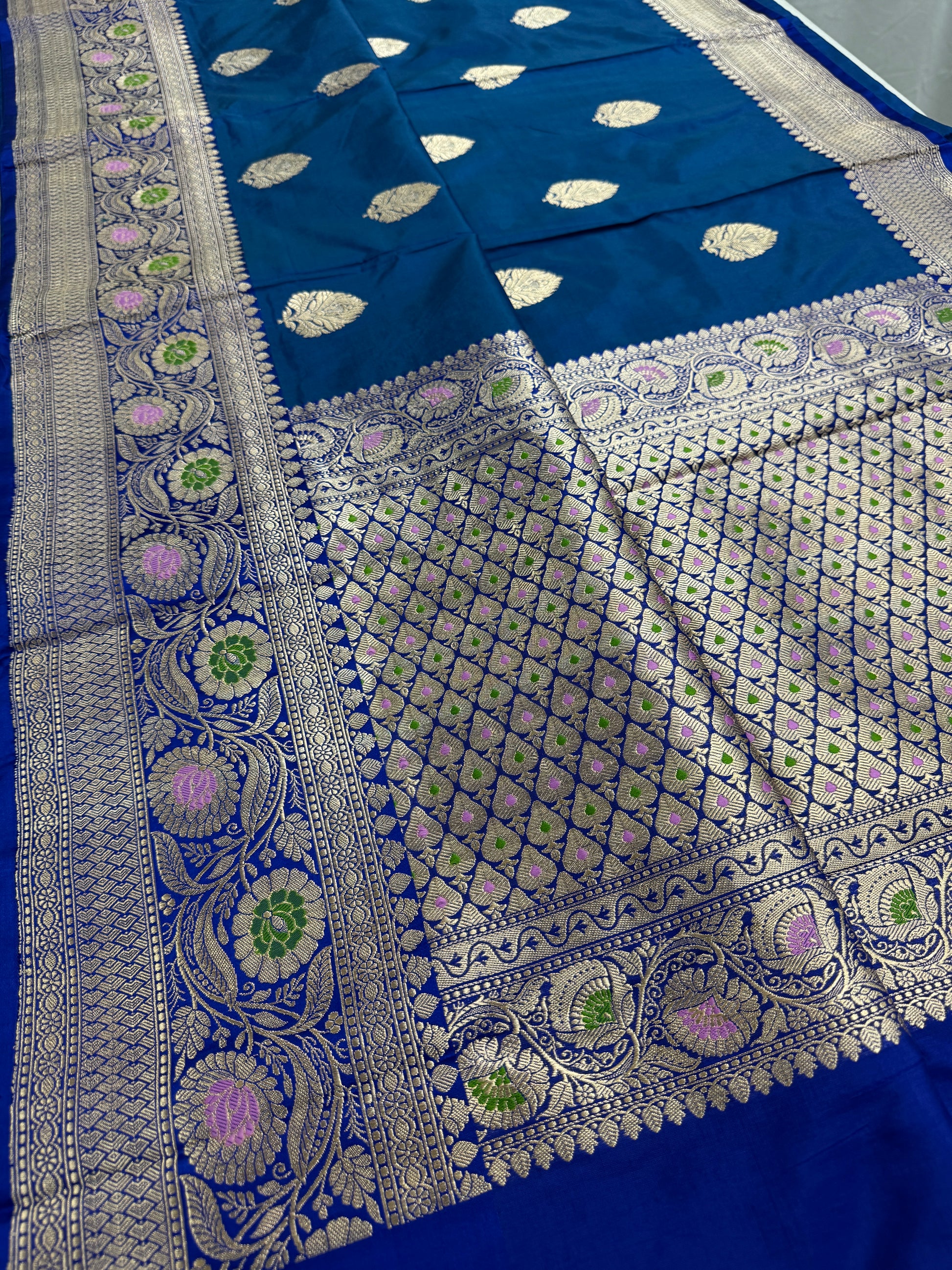 Indulekha : Silk Mark Certified Blue Banarasi Saree with Meenakari Work image 4