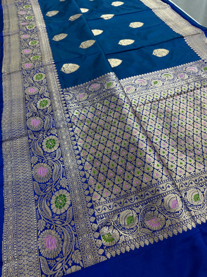 Indulekha : Silk Mark Certified Blue Banarasi Saree with Meenakari Work image 4
