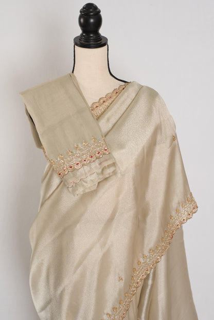 Rebecca : Tissue Designer Saree in Silver with Cut Dana Embroidery | Partywear image 2