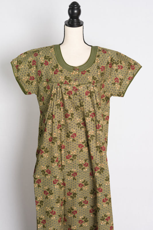 Printed Green Cotton Nightwear in Regular Size image 0