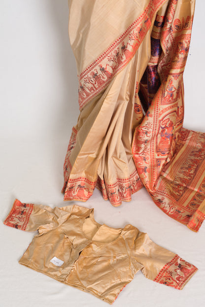 Beige Baluchari saree — front view