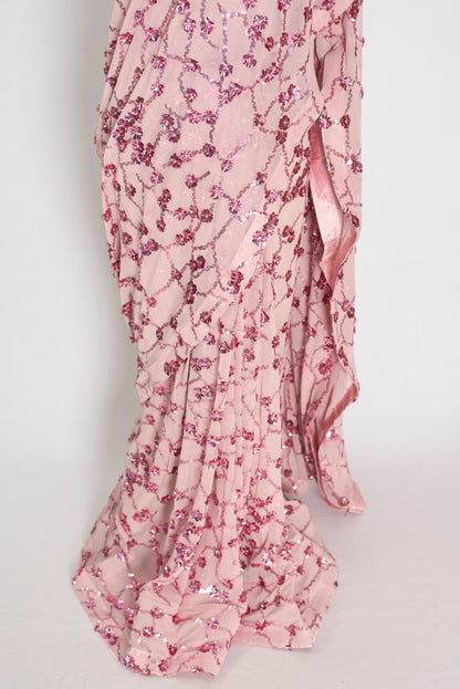 Jasmine | Pastel Pink Soft Net Saree | Trending Bollywood Partywear image 6